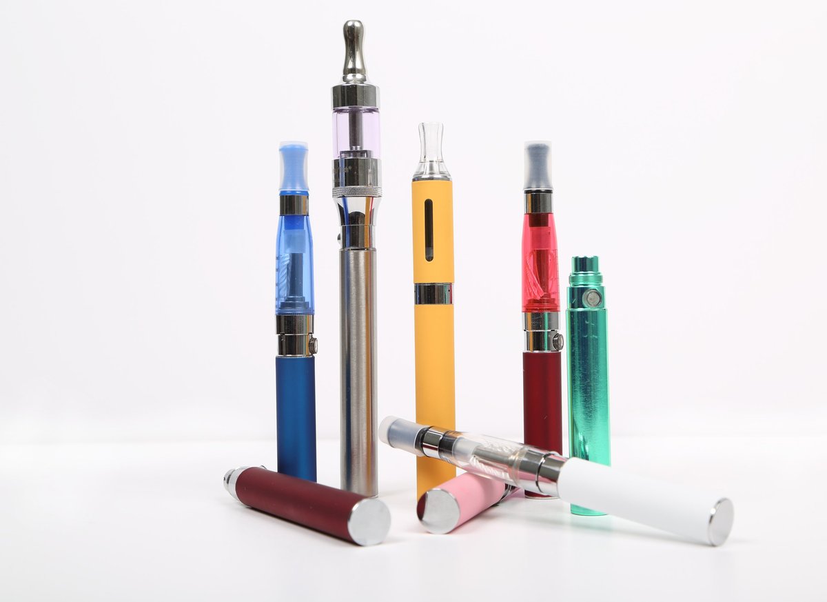Disposable vape devices lined up in a row
