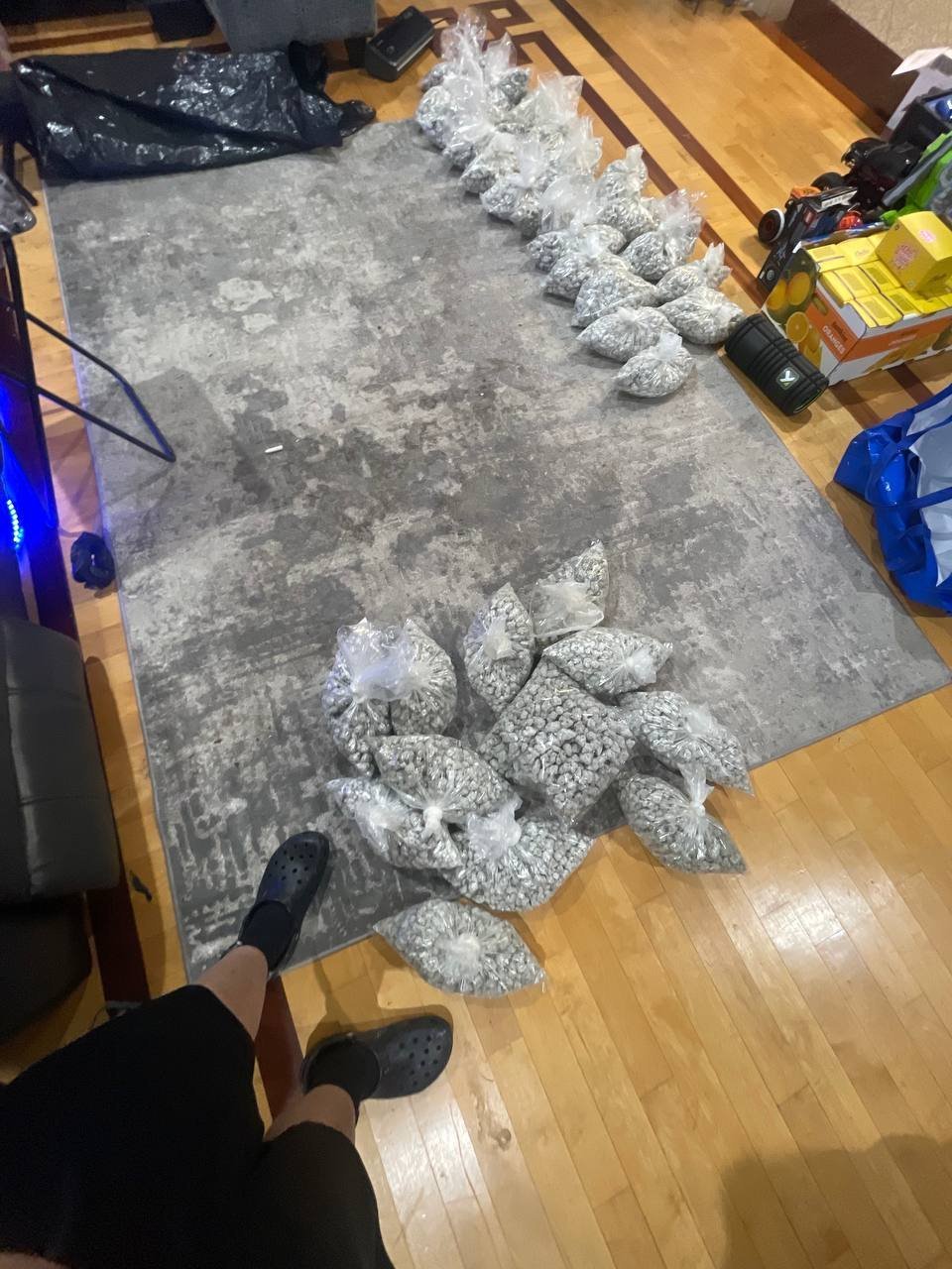 Strawberry Freeze snowcaps portioned into sealed bags laid out ready for dispatch